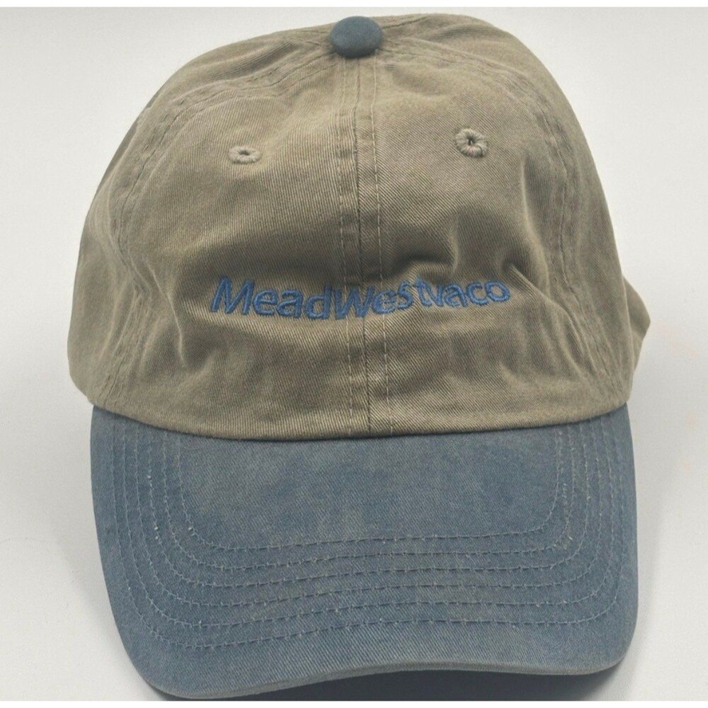 Vintage MeadWestvaco Embroidered Port Authority Baseball Cap Tan Blue Strapback